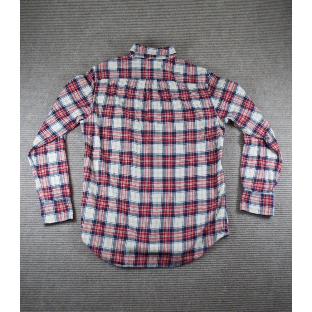 J.Crew Men's Small Red Navy Plaid Flannel Button Up Shirt